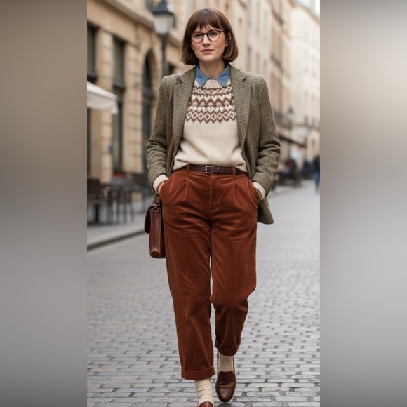 Simons Pants - Simons Contemporaine taille 12 women’s red Brown Corduroy Pants cotton pleated